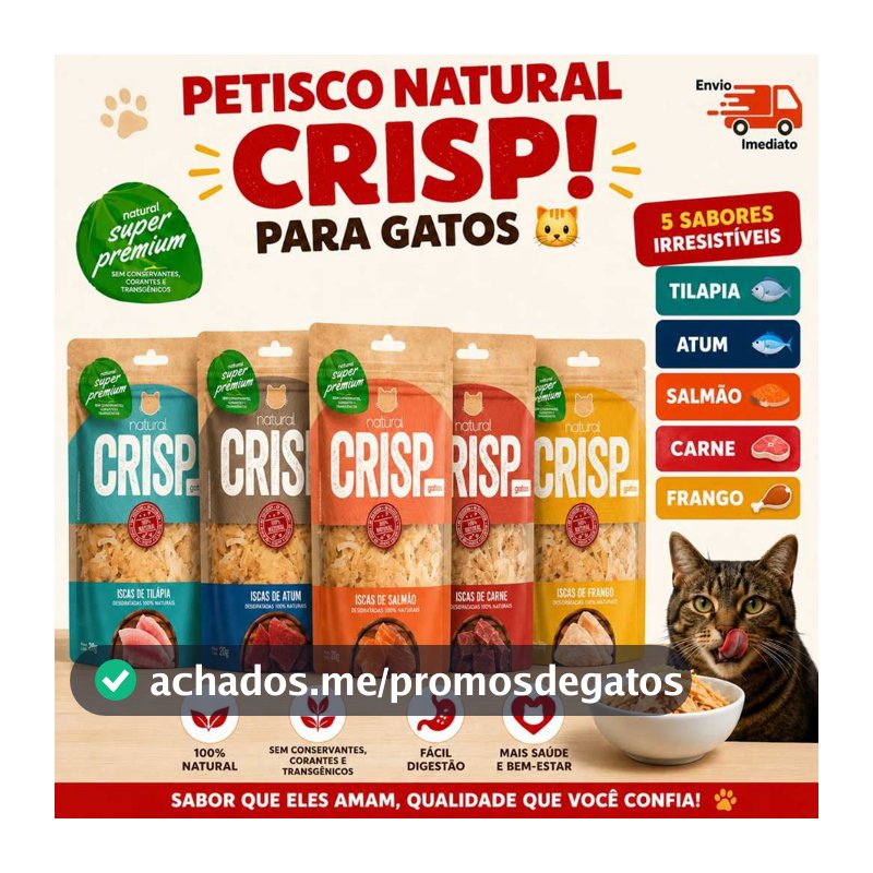 Petisco Natural Crisp Iscas de Tilápia e Salmão para Gatos promoção