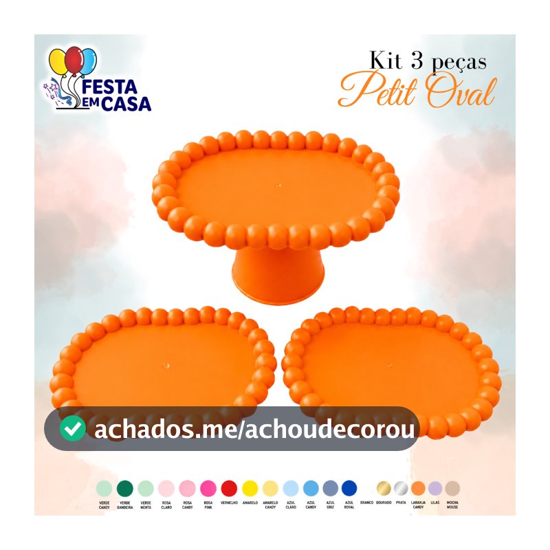 KIT  3 PEÇAS PORTA DOCE + BANDEJA  PETIT OVAL - DIVERSAS CORES