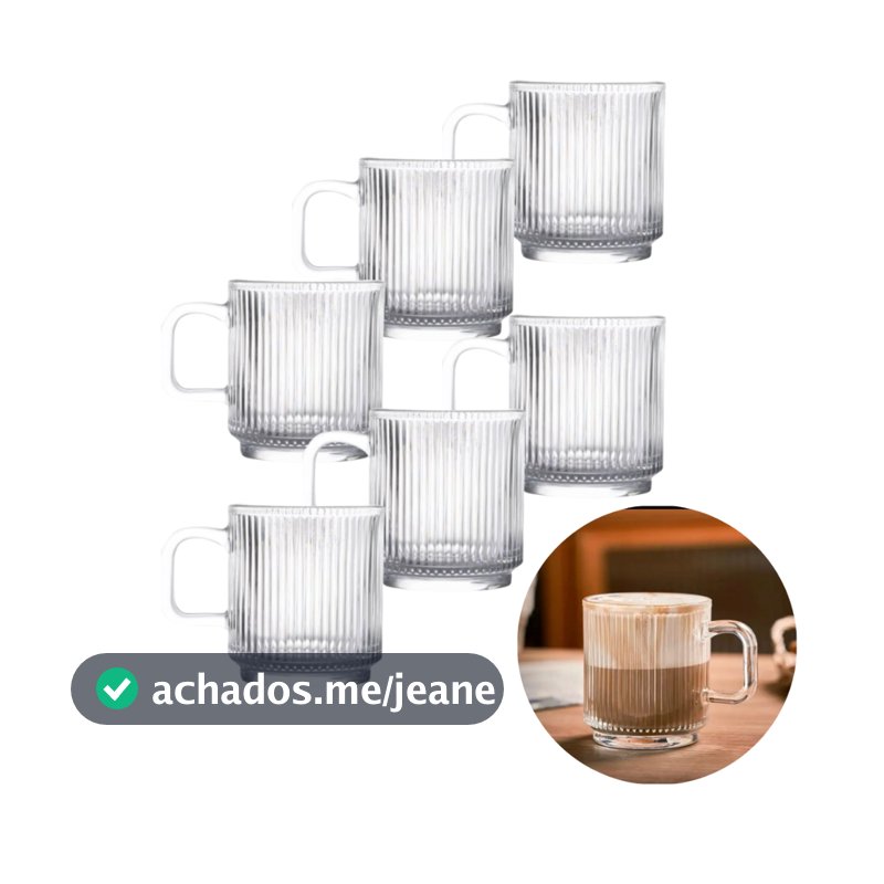 Conjunto 6 Canecas de Vidro Caneladas Xícaras Resistentes Textura Canelado Café