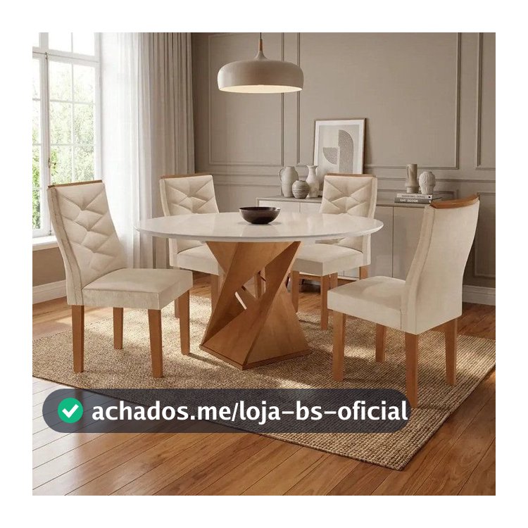 Conjunto Mesa Redonda com 4 Cadeiras Tampo MDF Barcelona Yescasa Cinamomo/Off White/Suede Pena