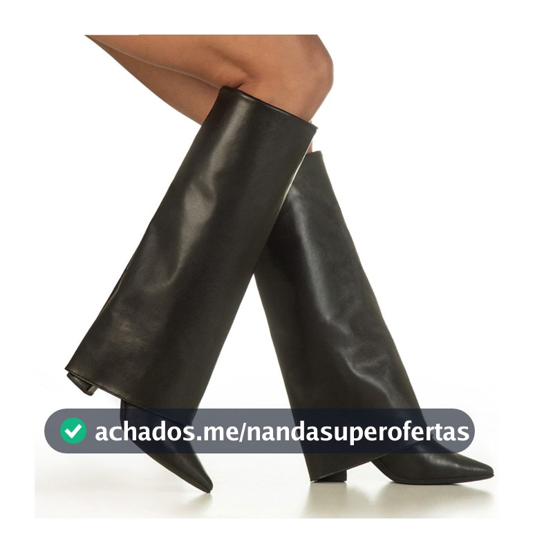 Bota Capa Feminina Cano Longo Salto Alto Bloco Bico Fino Elegante Moda Capry GiGiL
