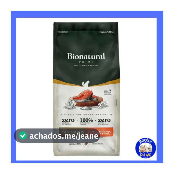 Ração 7,5kg Gatos Castrados Bionatural Prime sabor Salmão
