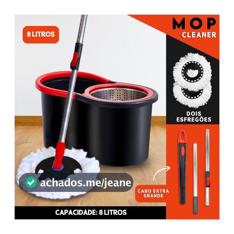 Mop C/ Cabo de 140 cm + 2 Refis - Cesto Em Inox - Balde Centrífuga - NL