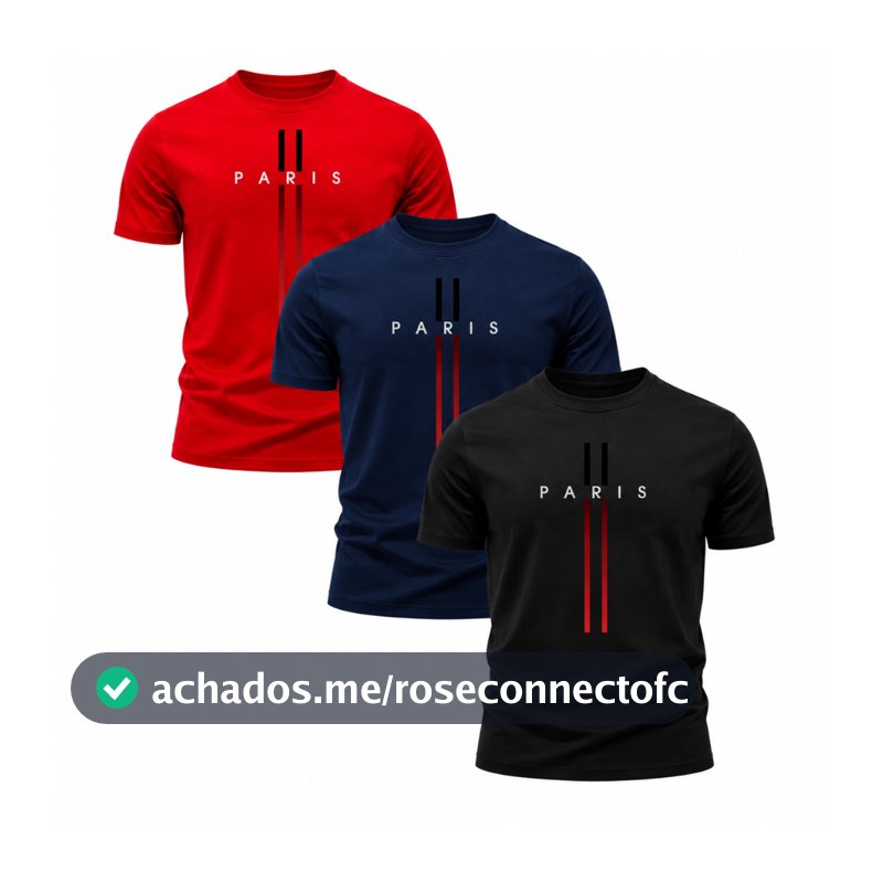 Kit 3 camisetas masculinas Algodão estampa Paris kit Camisas Streetwear T-shirt Básica Casual