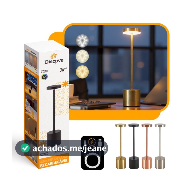 Luminária De Mesa Sem Fio Touch Led Recarregável Para Jantar E Quarto