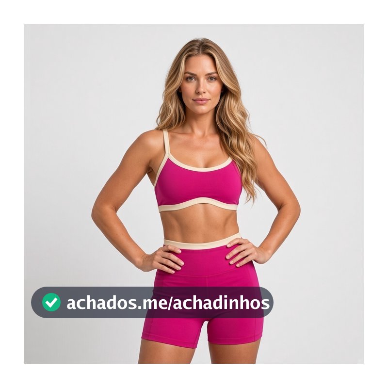 Conjunto Fitness Poliamida Premium Top Biquini e Shorts com Bolso Cós Alto Sem Transparência