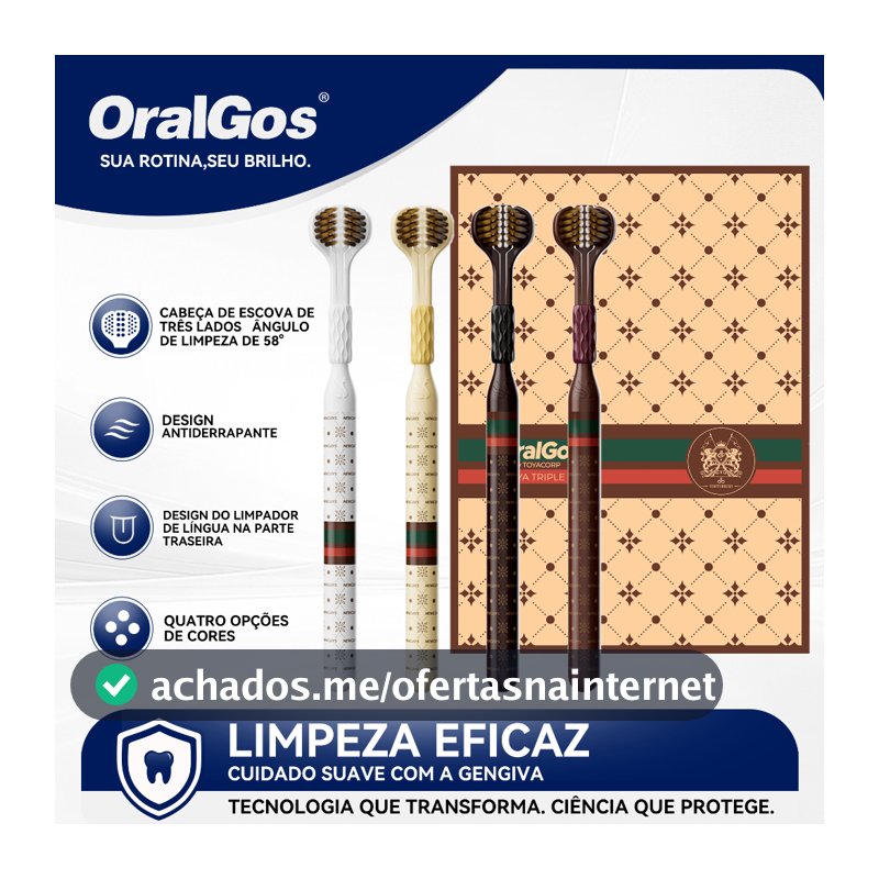 OralGos Escova de Dente 3 Lados,Cuidado Por Zonas p/ Dentes e Gengivas,Embalagem Presente