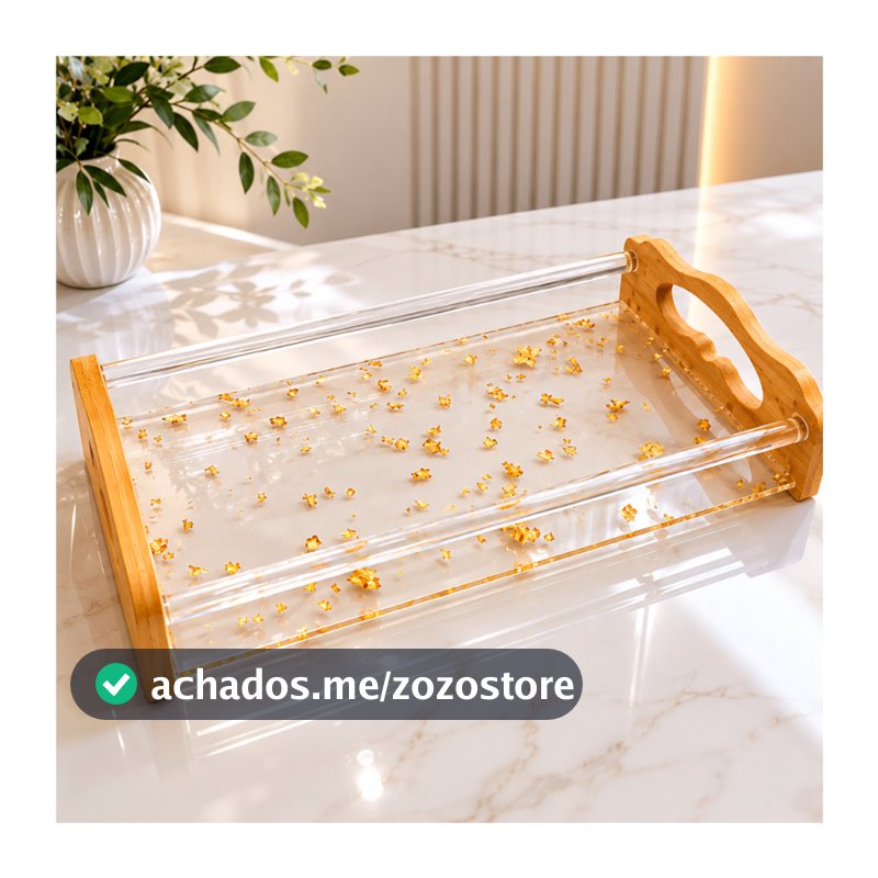 Bandeja Luxo Cristal Decorativa Para Decorar Mesa Cozinha Quarto Acrílica Cantinho do café