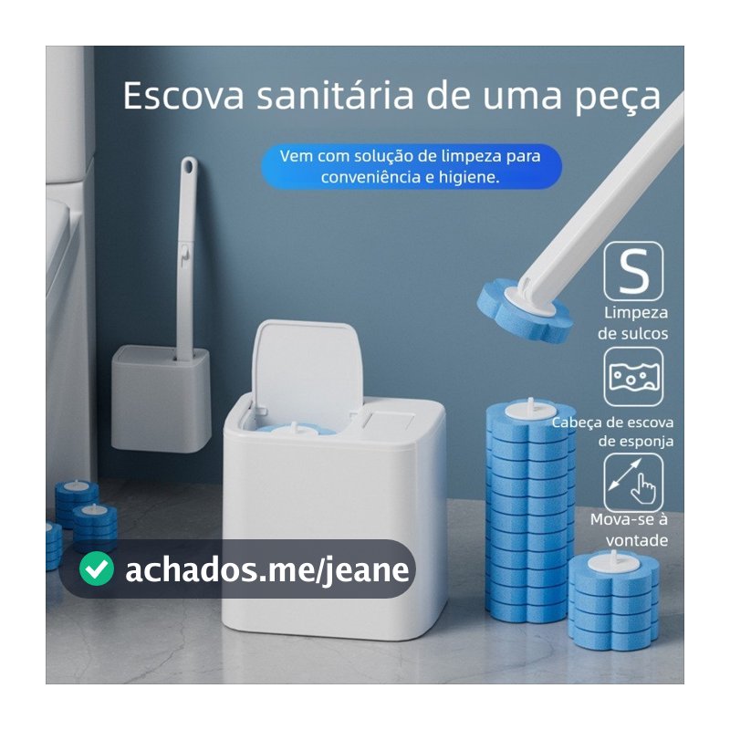 Escova Sanitária Descartável com Suporte de Parede, Kit de Limpeza Sanitária com 6 Refis, Aroma Oceânico, Prático e Higi