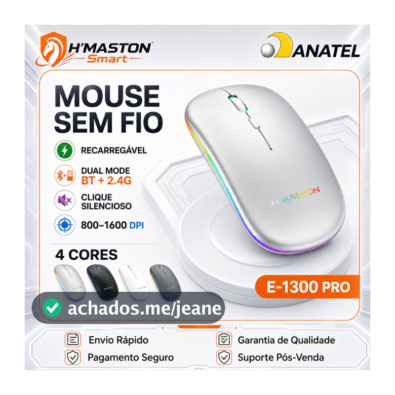 H'maston E-1300PRO Mouse Sem Fio Para Notebook Mouse Sem Fio Recarregável Mouse Bluetooth Mouse Sem Fio Gamer Mause