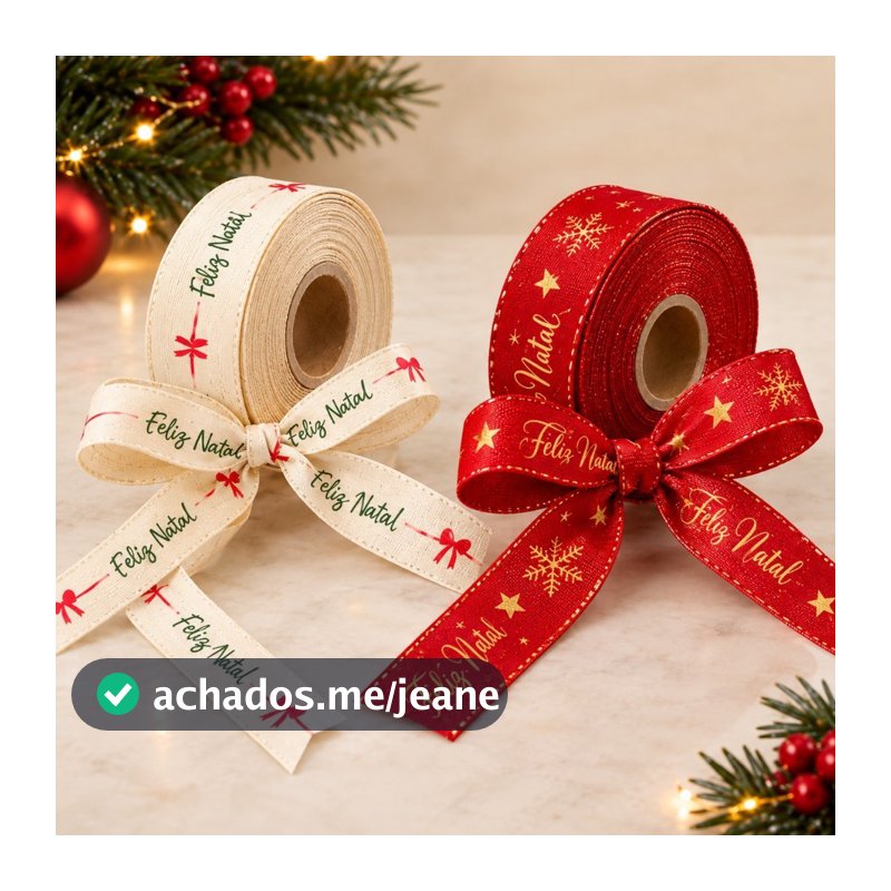 Fita Natalina 16mm x 50m Feliz Natal Decorativa Para Embalagem Presente