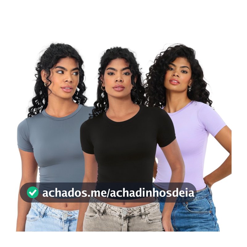KIT 03 - Baby Tee Feminina - Blusa Slim Fit Manga Curta - Blusa Compressão