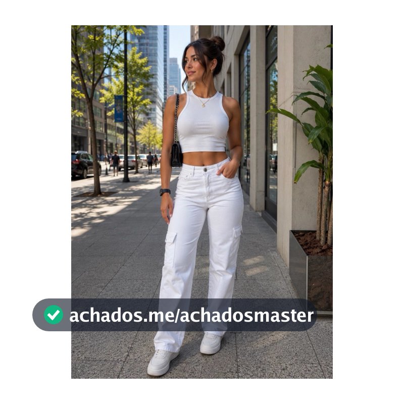 1578 Calça Jeans wideleg cargo Branco-feminina
