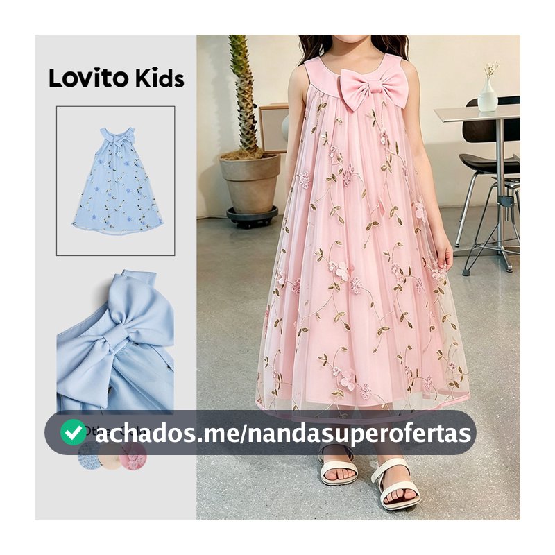 Lovito Kids Vestido Casual com Apliques de Laço Drapeado Primavera/verão Rosa para Meninas L192AD009