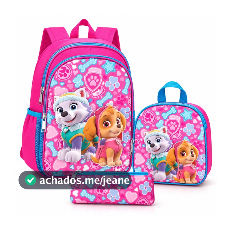 Kit Mochila Escolar Infantil Skye Patrulha Canina Menina com Lancheira e Estojo Reforçada