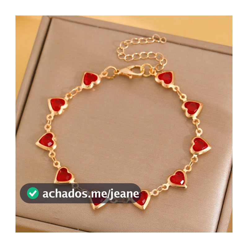 Pulseira de joias acessório de aço inoxidável na cor vermelha com coração de pedra preciosa, ajustável em comprimento,