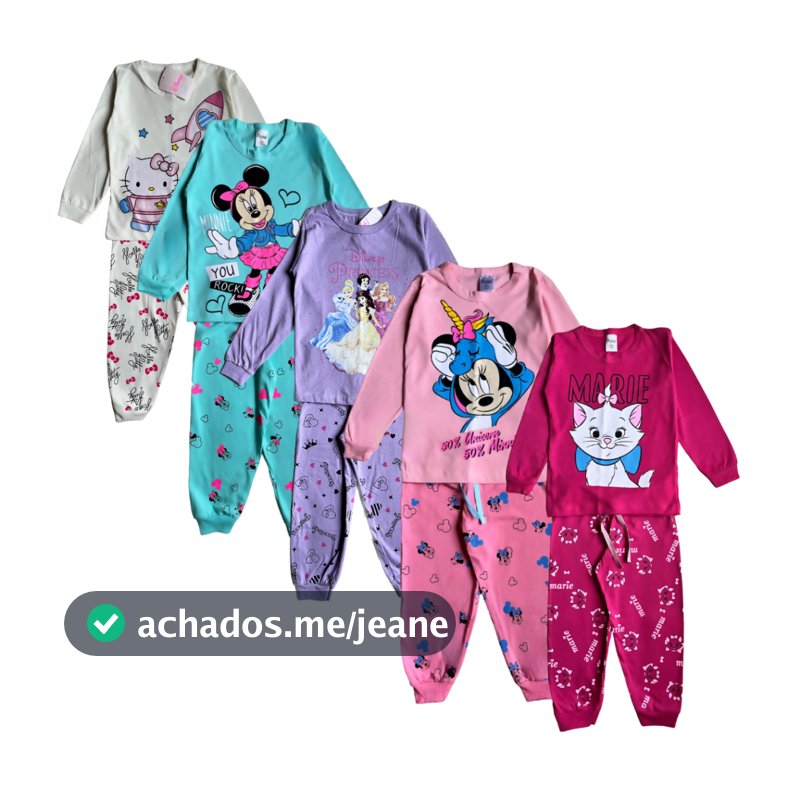 Kit 4 peças pijama infantil menina 2 blusas e 2 calças roupa de dormir longo meia estação estampado infantil feminino