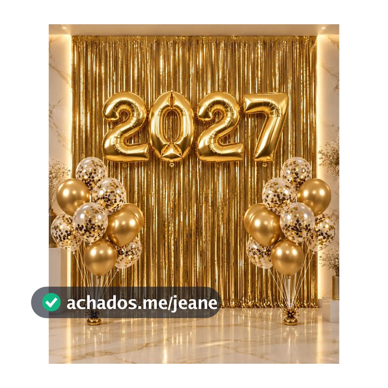 Kit Balões 2027 + Bexiga Cromado + 2 cortinas Dourado Metalizado Decoração Festa Ano Novo Réveillon Natal Personalizado