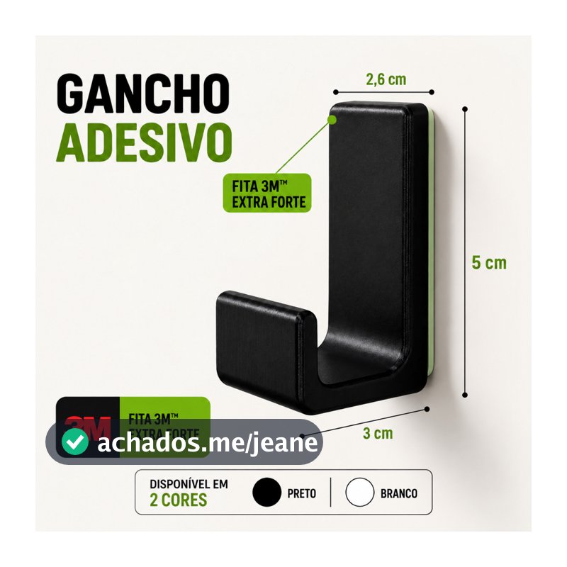 Gancho de parede adesivo 3M Extra Forte Até 1,5kg Sem Furo, Multiuso