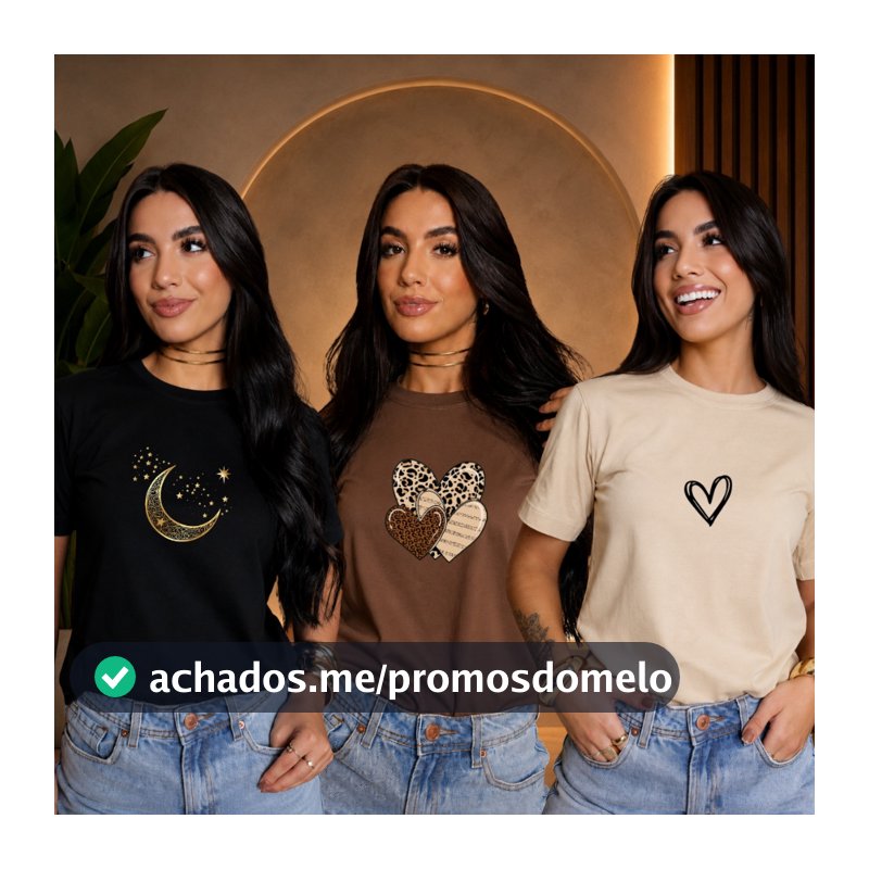 Kit 3 T-Shirt Estilosa Camiseta Estampada Feminina Promoção Atacado