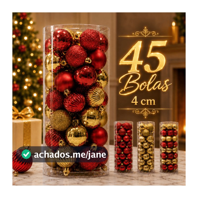 Kit 45 Bolinhas de Natal 4cm Vermelho Dourado Misto Decoração