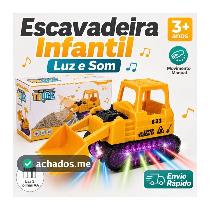 Escavadeira Infantil Brinquedo com Luz e Som Movimento Manual Pá Articulada Trator de Construção