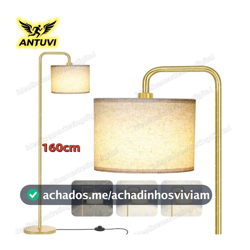 Luminária De Chão 1,60m Abajur Leitura Piso Dourado 110/220v Bivolt