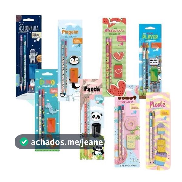 Kit Escolar Lapis Apontador Borracha Pets Donuts Astronauta Picolé Game Dino Leo&Leo