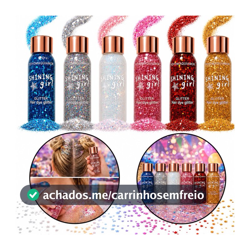 Glitter para Cabelo e Corpo Shining Girl YOYOMAQUIAMOR 8cm para Carnaval,Festas,Maquiagem e dia Cabelo Maluco