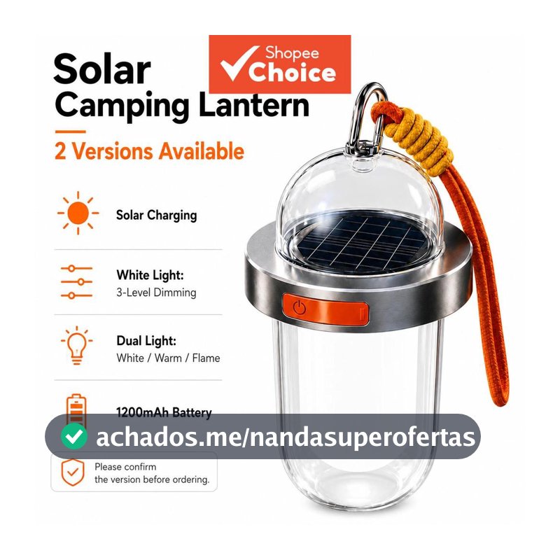 Lanterna Solar de Acampamento Portátil, Lâmpada de Barraca LED Recarregável, À Prova d'Água para Uso Externo com Tipo C,