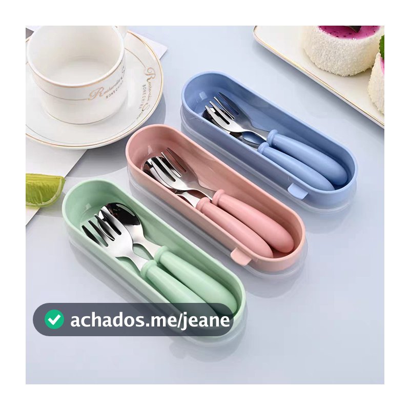 Talheres Infantil Aço Inox 304 Colher Garfo Kit Com Estojo Bebe 3 peças
