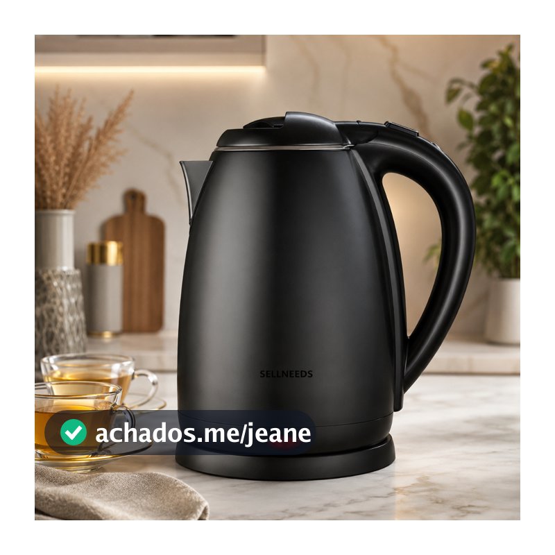 Chaleira Elétrica Jarra 1.8L Café Chá Inox 110v Preto Matte