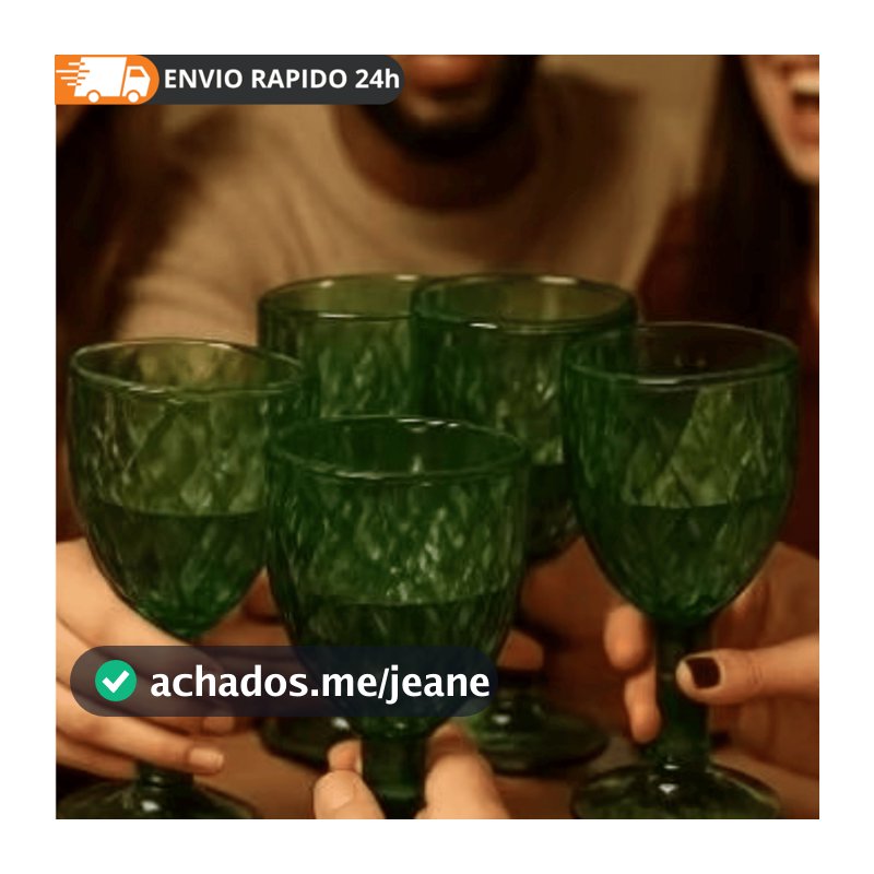 KIT 6 Taça Diamond Verde 320ml - Taça Diamond Verde para Festas e Jantares.
