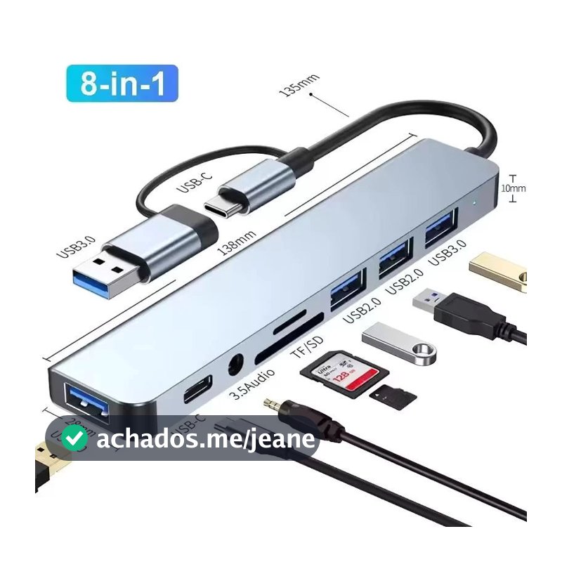 Hub USB Type C 8 Em 1 Com Leitor De Cartão Divisor 3.0 2.0 SD TF Docking Station