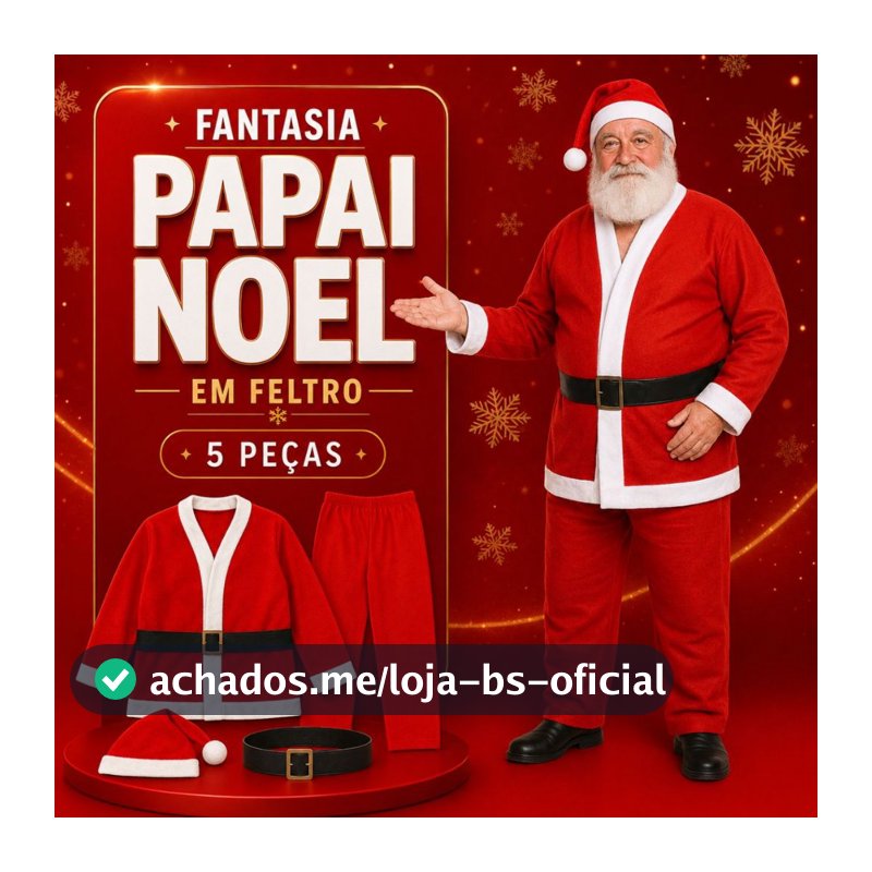 Fantasia de Papai Noel Adulto Natal Roupa Feltro Luxo Veludo 5 Peças