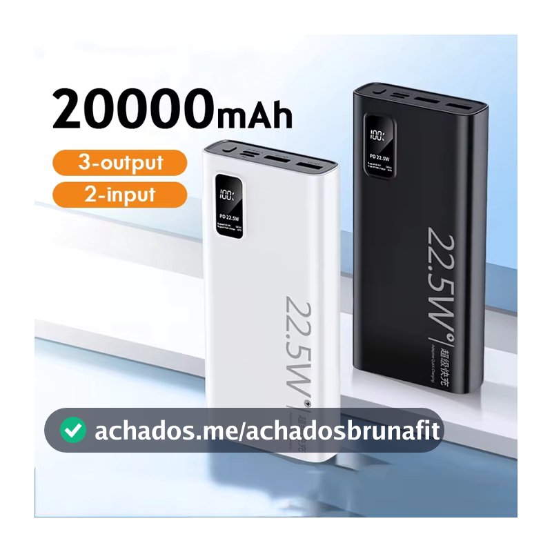 Carregador Portátil 20000mah grande capacidade power bank 22.5w rápido portátil bateria Com Tela Lcd 100% Original
