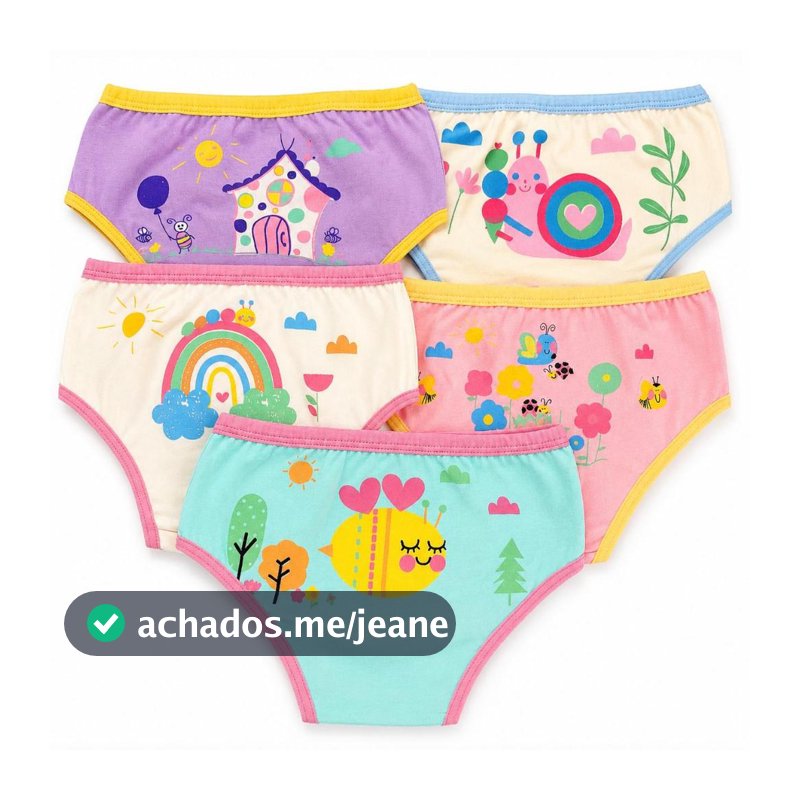 Kit com 10, 5 ou 2 peças Calcinha Infantil em Malha Algodão com Forro, Cores e Estampas variadas.