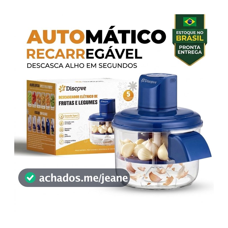 Descascador de Alho Elétrico Automático Recarregável USB 50W Sem Fio Bivolt Portátil Cozinha Discove