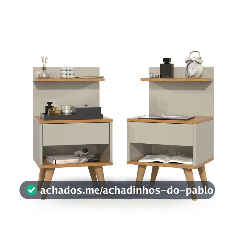 Kit com 2 Mesa de Cabeceira Retrô Com 1 Gaveta Sleep Decor