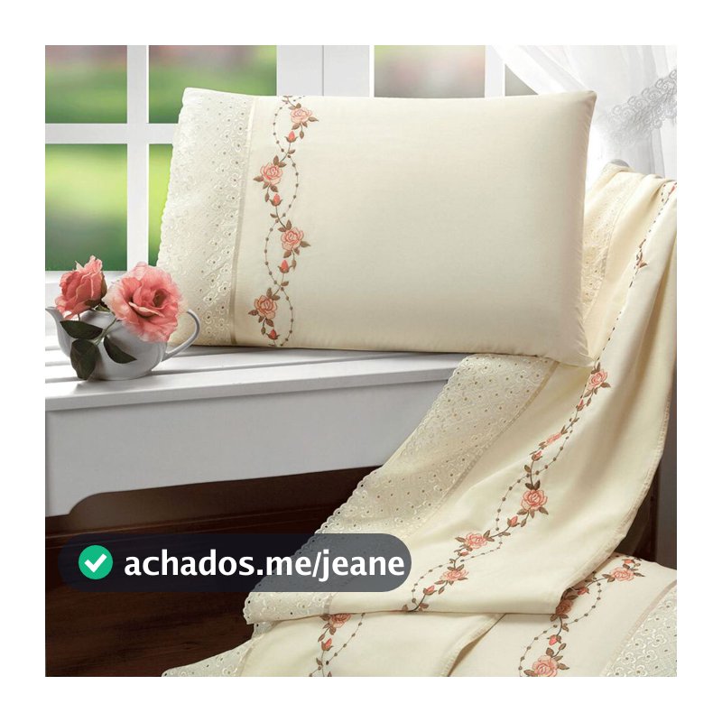 Jogo de Cama Casal, Queen ou King 100% Algodão Percal 180 Fios com Vira Bordada 04 Peças Bouquet