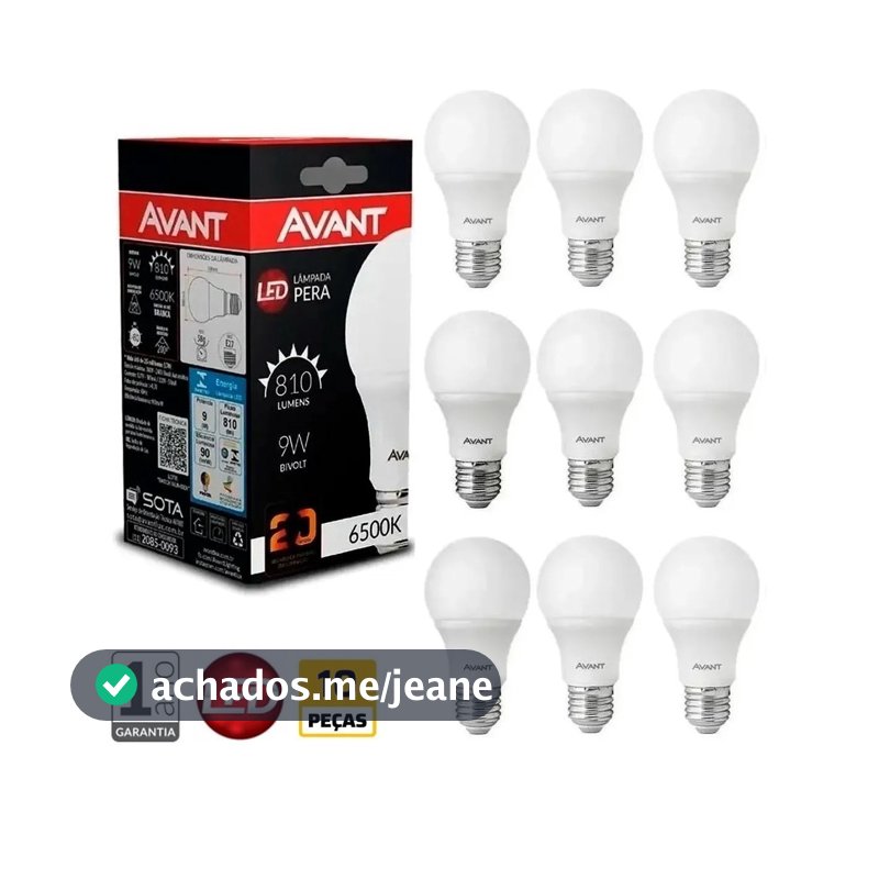 Kit com 10 Lâmpadas Led 9W Bivolt Branco Frio 6500K Avant
