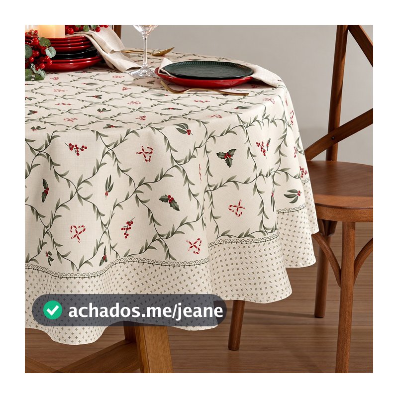 Toalha de Mesa Natal Redonda 180cm Limpa Fácil Döhler 6 a 8 Lugares