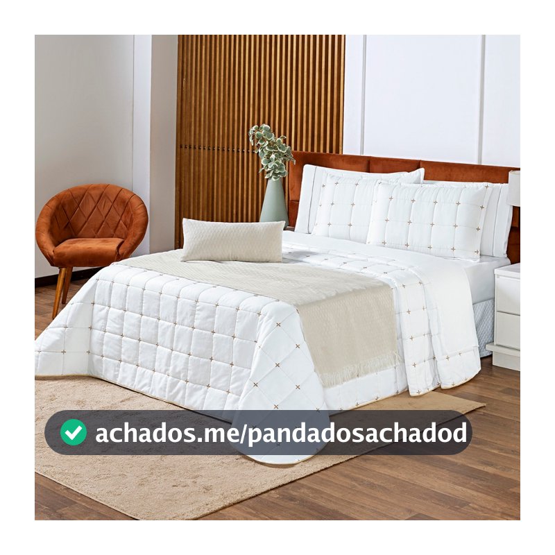 Kit Colcha Cobre Leito 9 peças 200 Fios Casal Padrão, Queen e King com Jogo de Lençol Xale