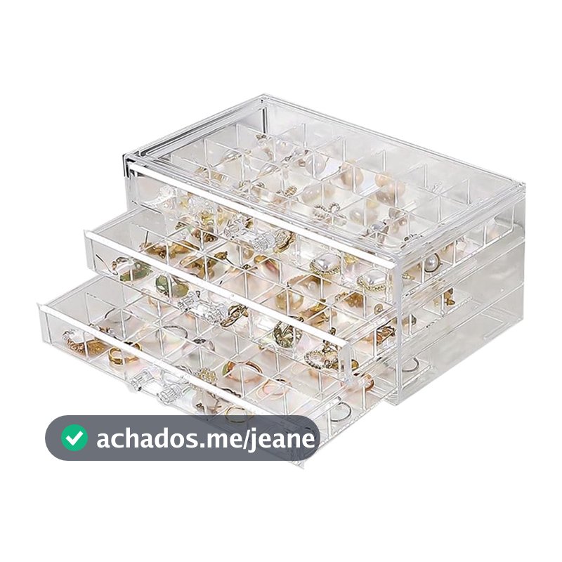Porta Joia Acrílico 3 Camadas 72 nichos Brinco Anel Branco