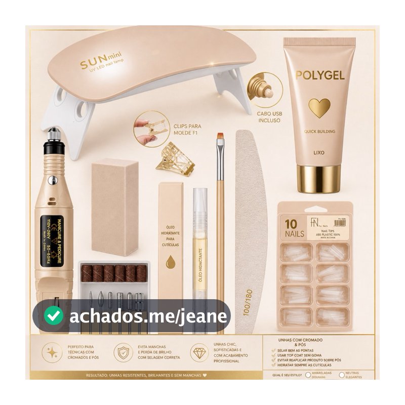 Kit unha Polygel Profissional + Lixadeira Elétrica + Adesivo - Profissional e Fácil de Usar