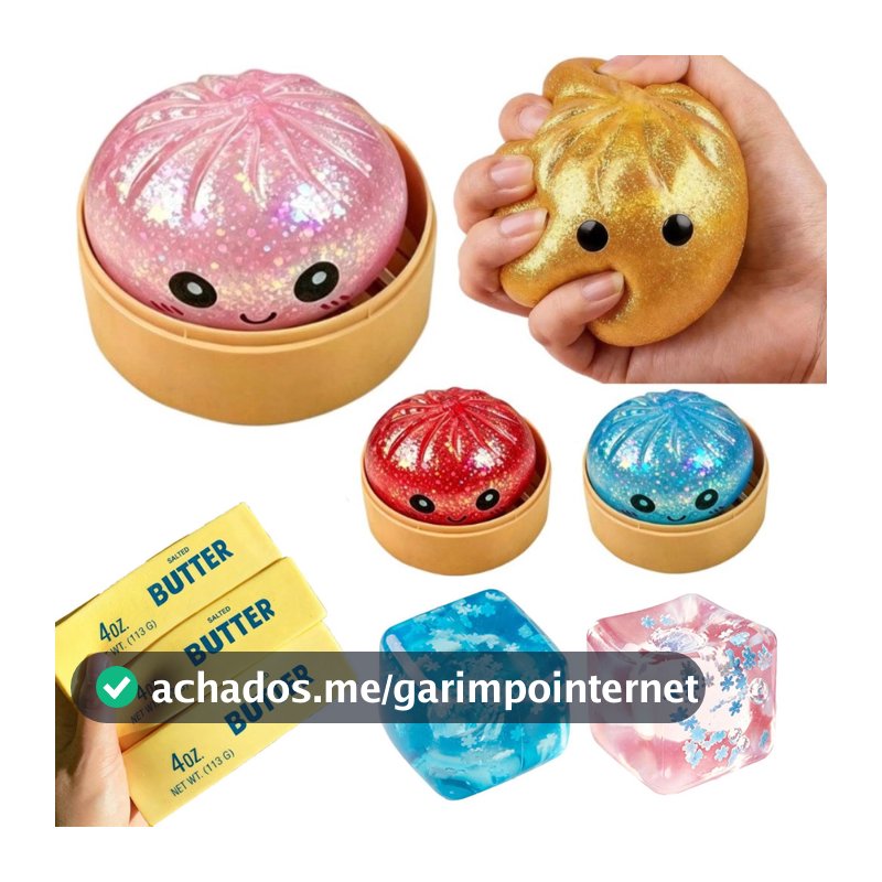 Glitter Bun Squishy Brinquedo Fidget Com Cesta De Vapor Floco De Neve Cubo De Gelo Bonito Kawaii Bao Alívio Do Estresse