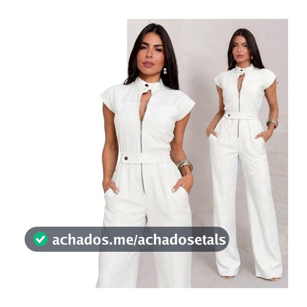 Macacão Feminino Longo Ziper Frontal Alfaiataria Elegante Cinto Gola Alta Bolsos Social Trabalho Festa P ao G3 Plus Size