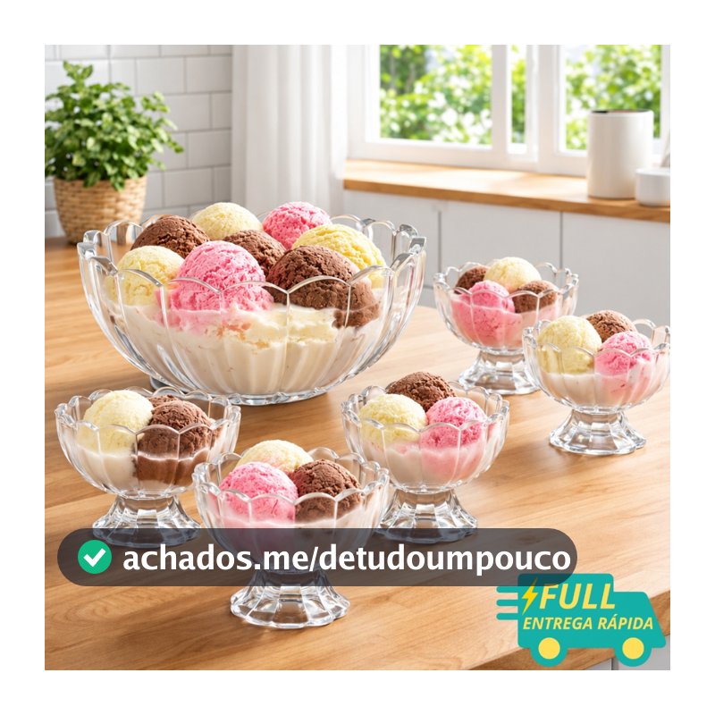 Conjunto 7 Peças Bowl Com 6 Taças Para Sobremesa Geneva Vidro Transparente 1,1L/125ML