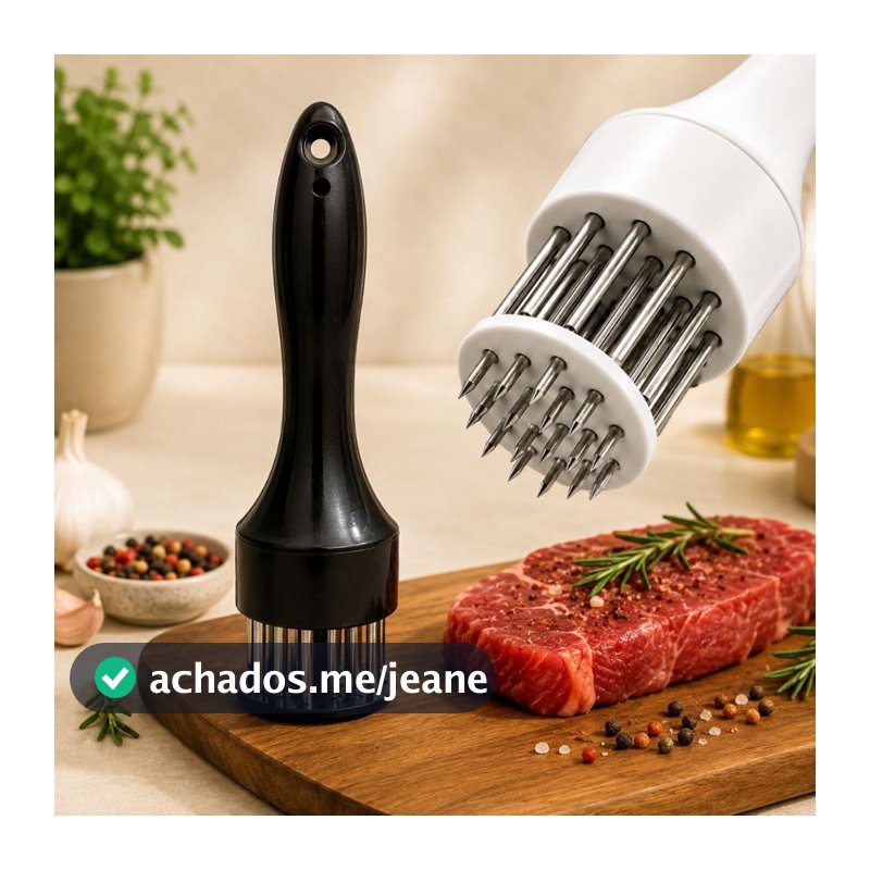 Amaciador De Carne Profissional Aço Inox Batedor Com Furador Manual Bife Churrasco