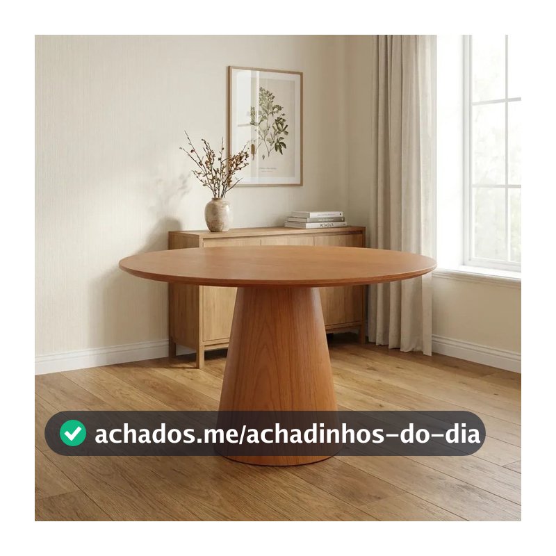 Mesa de Jantar Redonda Base Cone 4 Lugares Madeira Maciça Laminada Lyon Marrom/Amadeirado 120